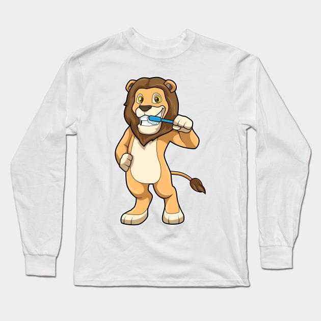 Lion with Toothbrush Long Sleeve T-Shirt by Markus Schnabel